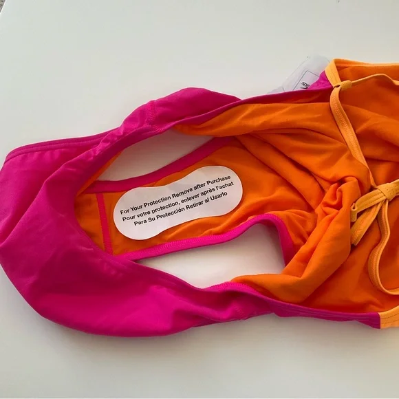 New Speedo Splice Tie-Back 970 One Piece Swimsuit Size 32 New With Tags Pink - Picture 8 of 13